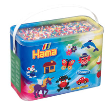 Load image into Gallery viewer, 30,000 Mixed Color Hama Mixed Beads in Reusable Bucket with 2 pegboards, design card, instructions and ironing paper
