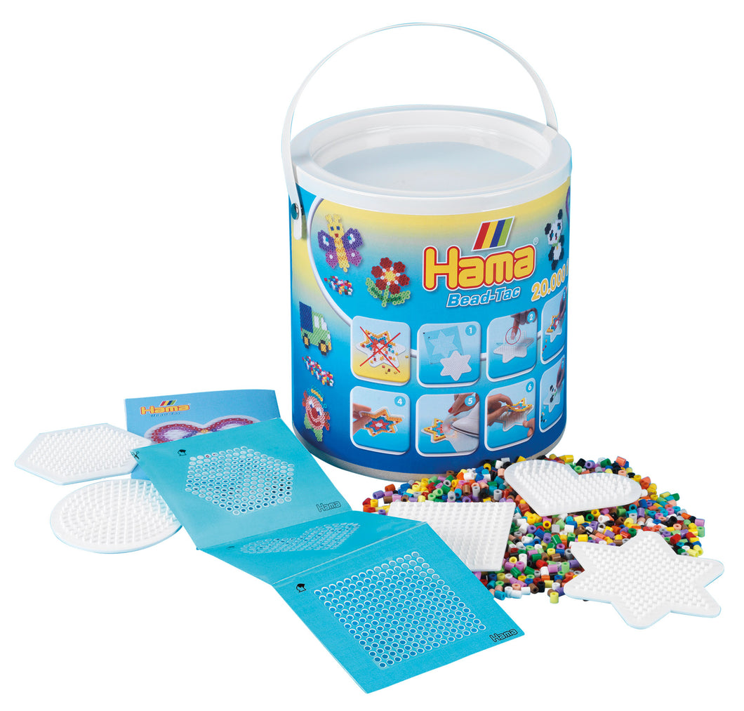 20,000 Bead Tac in Reusable Bucket Hama Midi Mixed Color Beads Activity Set