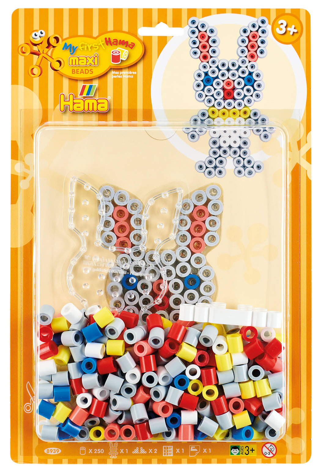 Easter Bunny Hama Maxi Large Blister Pack-250 Beads Bunny Pegboard, Bead Supports, Instructions and Ironin Paper