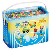 Load image into Gallery viewer, 3,000 Bead-Tac Maxi HAMA Beads, 2 pegboards, Bead Tac, Design Sheet, Instructions and Ironing Paper in a resuable bucket
